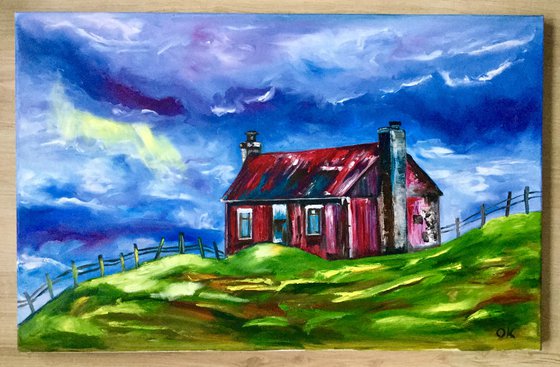 Old house. THE ENGLISH Countryside LANDSCAPE, OIL PAINTING. OFFICE URBAN WALL ART