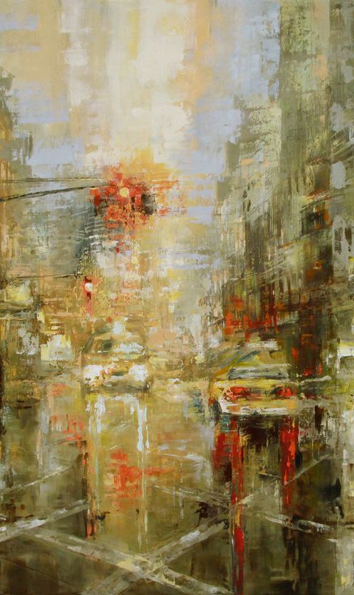 Yellow Cabs Cityscape Oil Painting  Architecture & cityscapes by Sandra Zekk