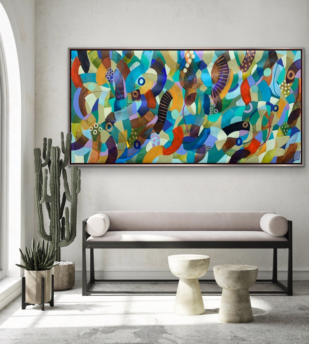 Organic Abstract Acrylic Painting By Rashna Hackett, 72 X 37", Evening