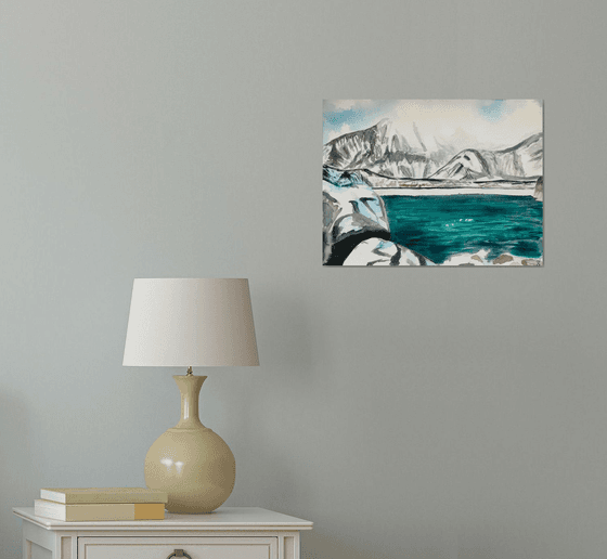 Mountains Original Painting, Snowy Winter Landscape Watercolor Artwork, Cozy Home Decor