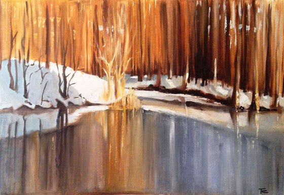 The lake - Original oil painting - 56 x 39 cm (22 ' x 15' )