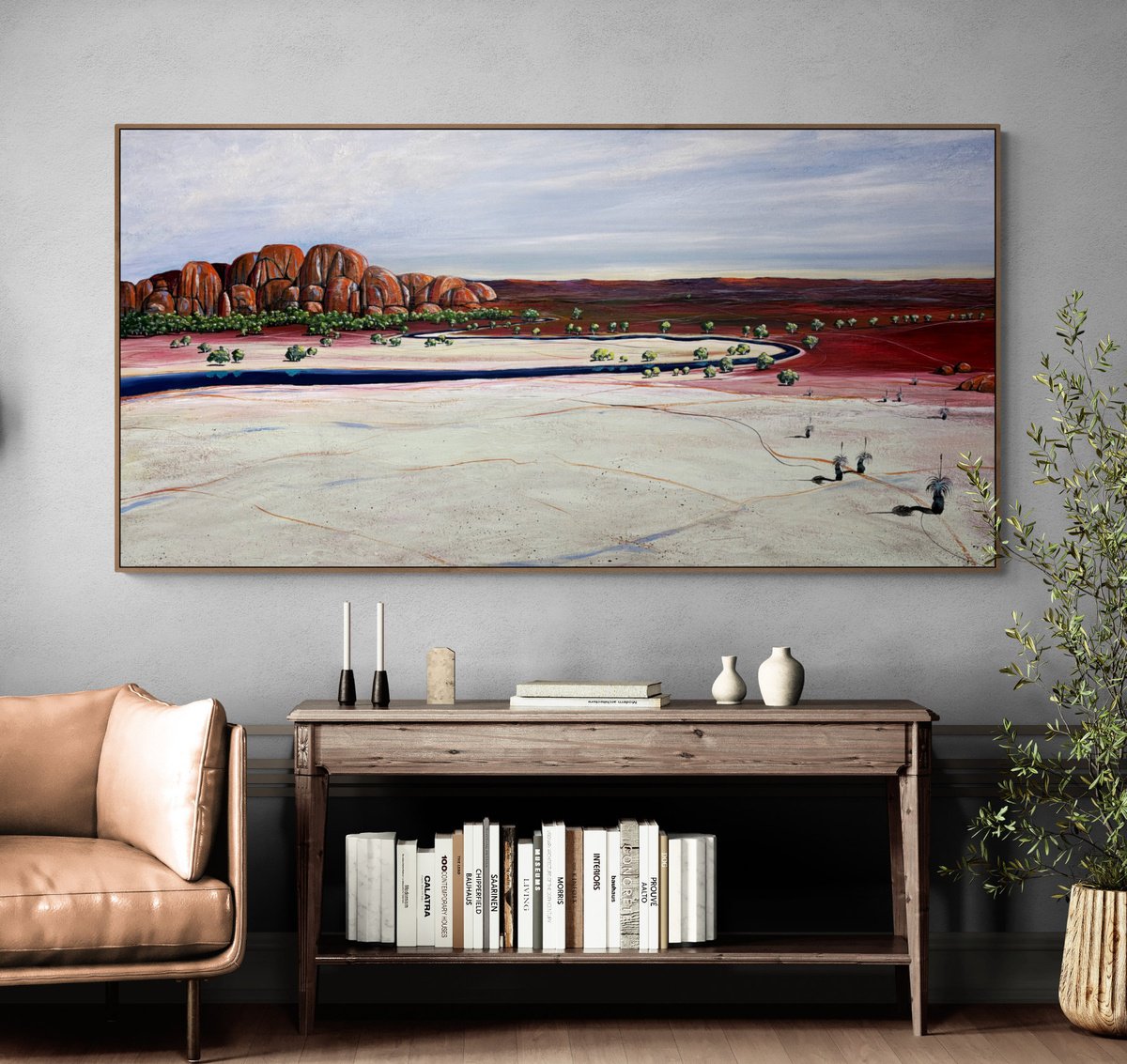 Organic Landscape Acrylic Painting By Tania Chanter, 71 X 35", Soft Tides Of An Evening Sky, Original Artwork