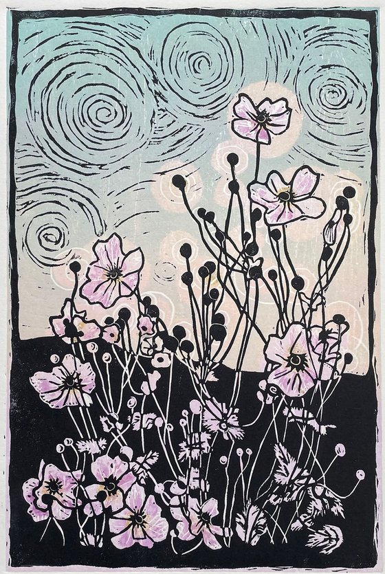 Anemones  Linocut Print