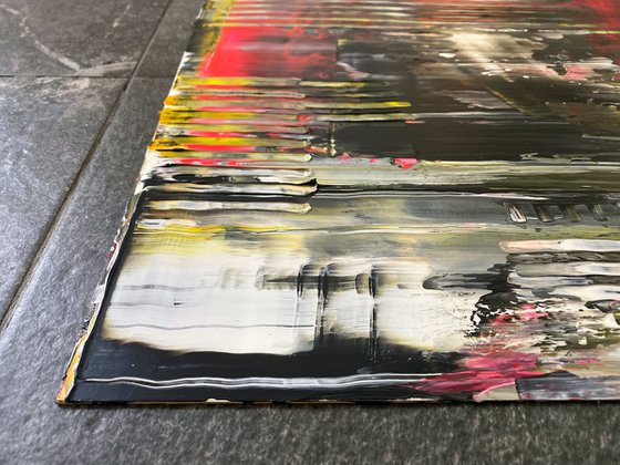 "Cutting In Lines" - FREE USA SHIPPING - Original PMS Abstract Diptych Acrylic Paintings On Plexiglass Framed - 52" x 26"