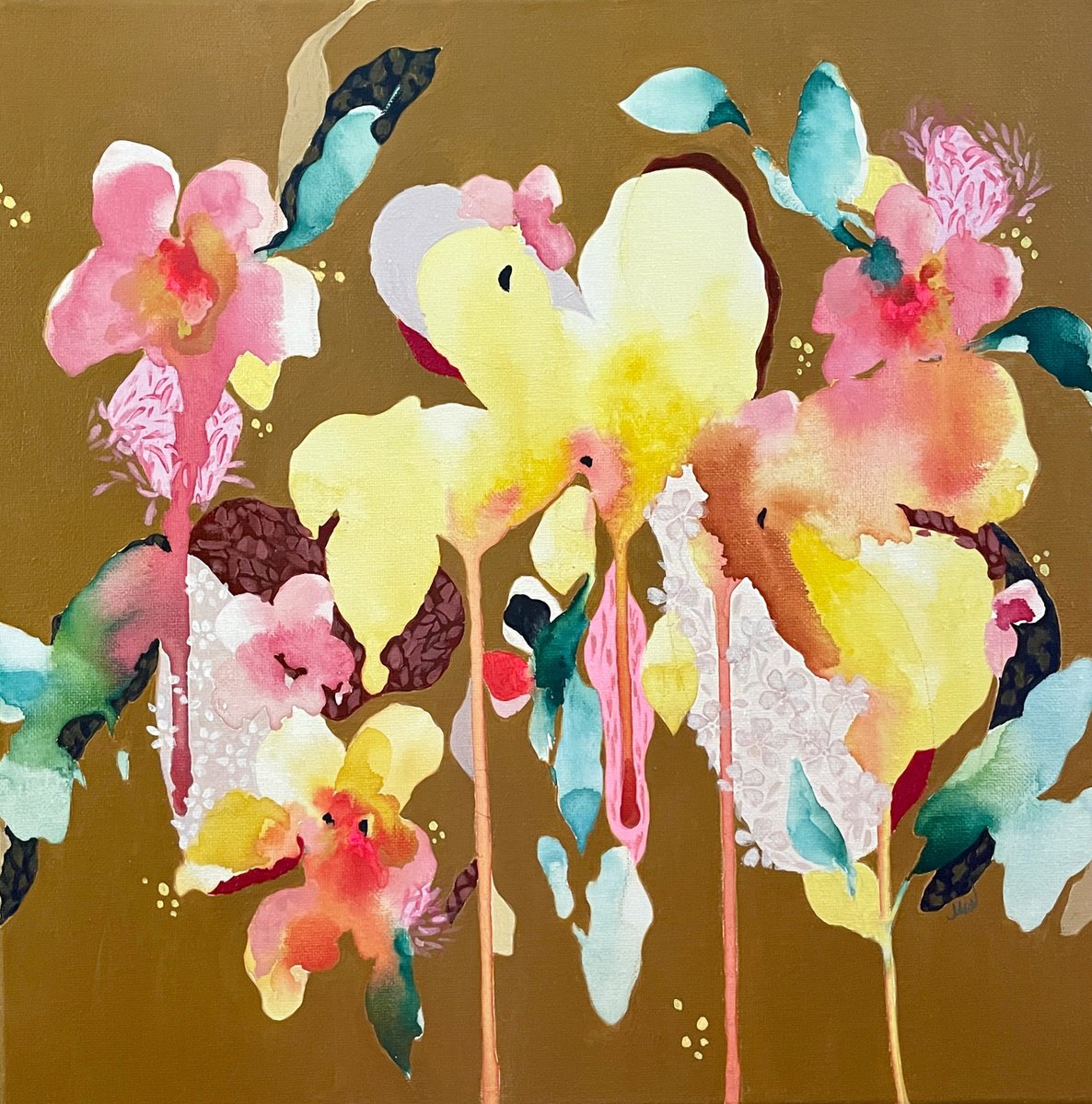 Organic Botanical Watercolour By Nicole Esposito Woodall, 14 X 14", Brighter Days, Original Artwork