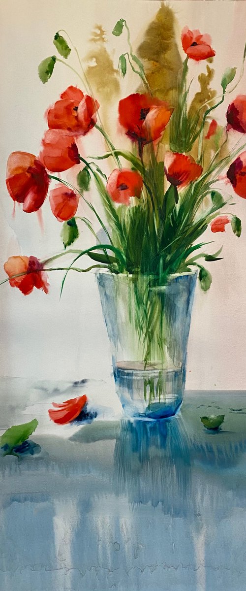 Sold Watercolor “Still life. Poppies” perfect gift by Iulia Carchelan