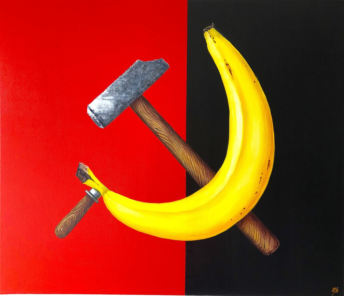 Still Life Acrylic Painting By Lena Smirnova, 28 X 24", Hammer And Sickle #23, Original Artwork