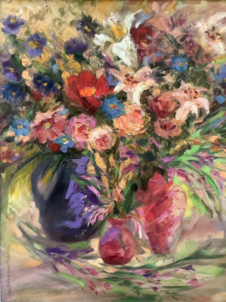 Impressionistic Still Life Oil Painting By Lia Matevosyan Haselton, 22 X 28", Floral Still Life, Original Artwork