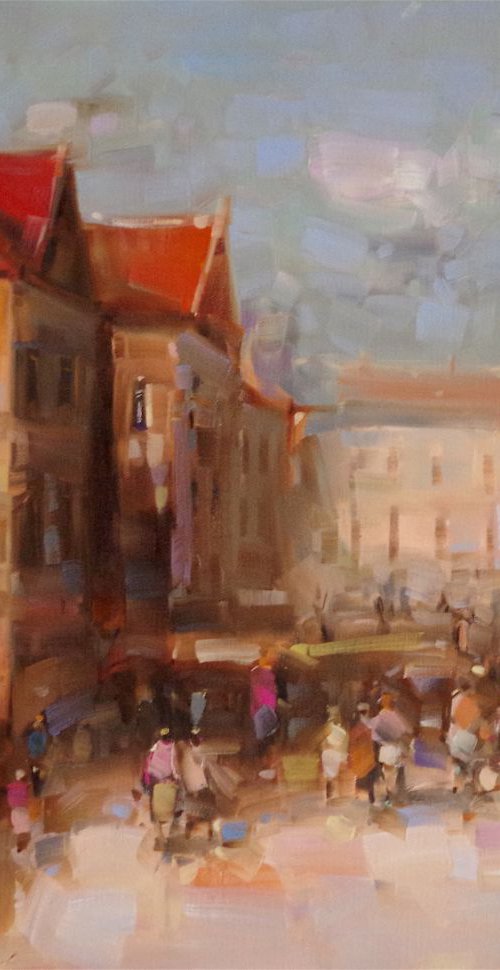 Cityscape, Through the Boulevard, Original oil painting  Handmade artwork One of a kind, Signed by Vahe Yeremyan