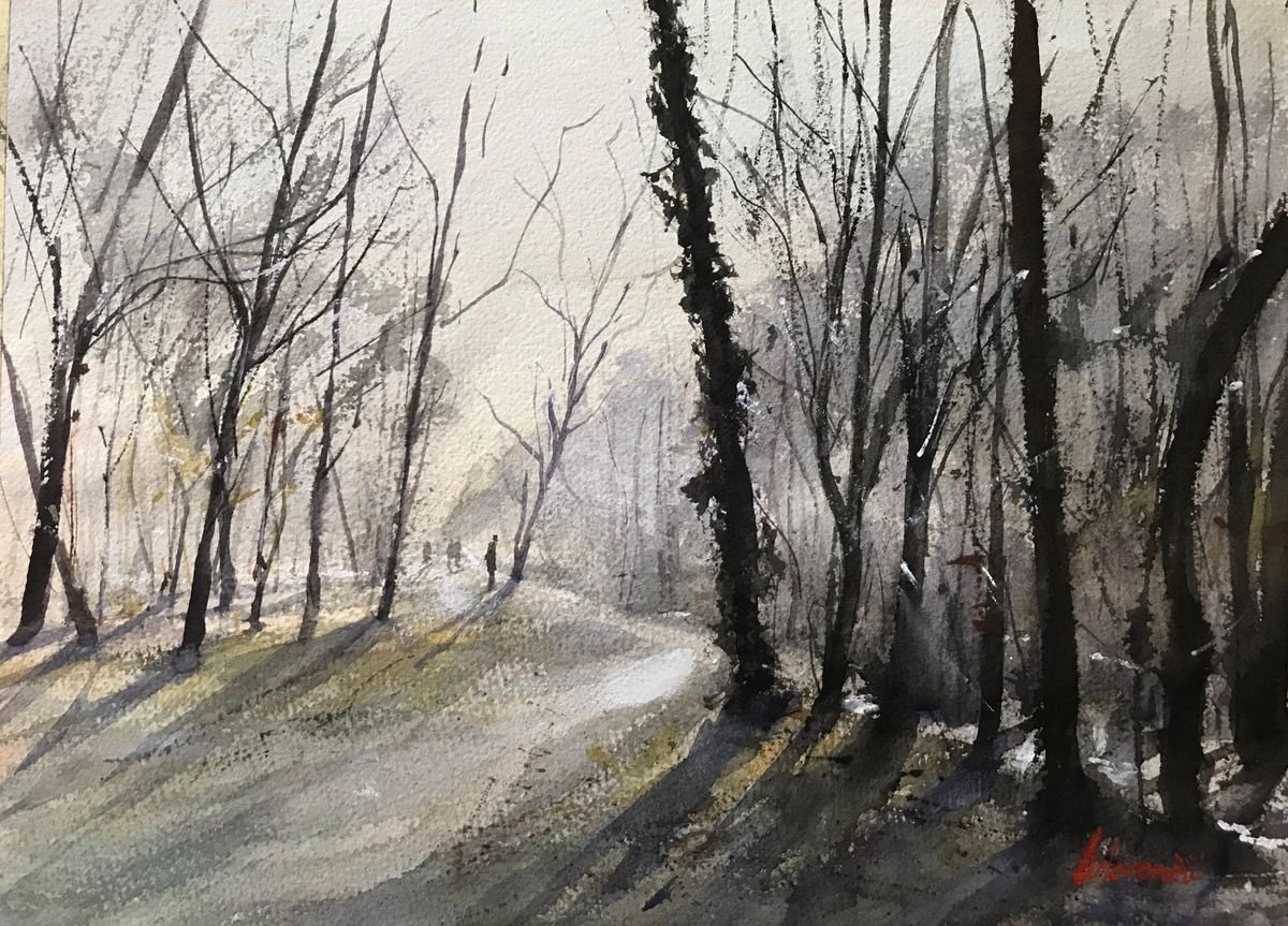 Impressionistic Landscape Watercolour By Tihomir Cirkvencic, 13 X 9", Morning Light, Original Artwork