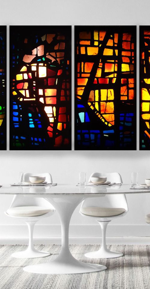 Abstract mid century modern art M014 "Map" - print set of 4 canvases 100x200x4cm by Kuebler