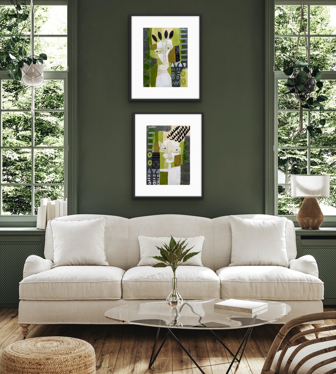 Abstract Portrait Acrylic Painting By Rashna Hackett, 15 X 21", Overwhelmed (Diptych), Original Artwork