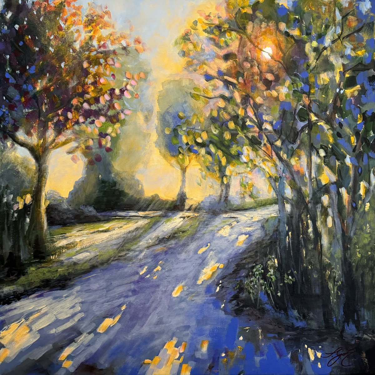 Impressionistic Landscape Acrylic Painting By Sandra Gebhardt-Hoepfner, 24 X 24", Garden Walk 2, Original Artwork