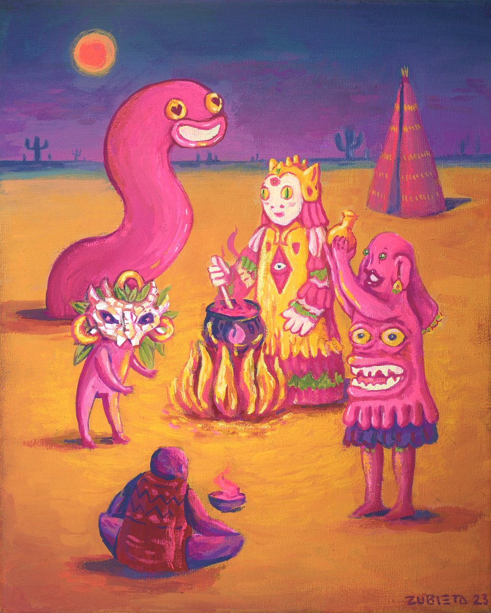 The Coven, El Aquelarre Limited edition print pop surreal art | Psychedelic Ritual paintin... by Marta Zubieta