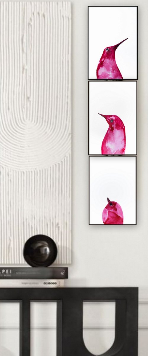 Set of 3 Bird paintings. by Nadia Moniatis