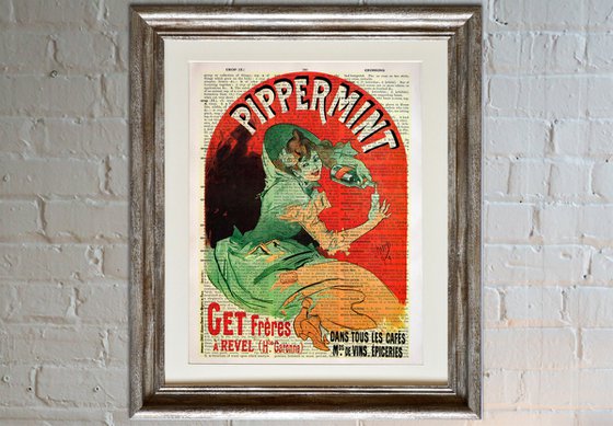 Pippermint - Collage Art Print on Large Real English Dictionary Vintage Book Page