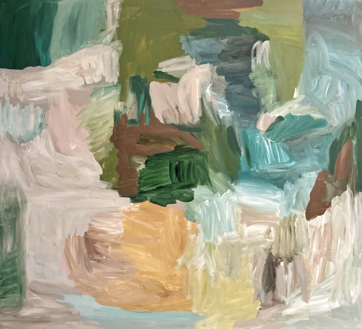 Organic Abstract Acrylic Painting By Claudia Trongmo, 42 X 38, Opuntia In Bloom, Original Artwork