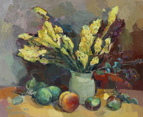 Still life with green flowers