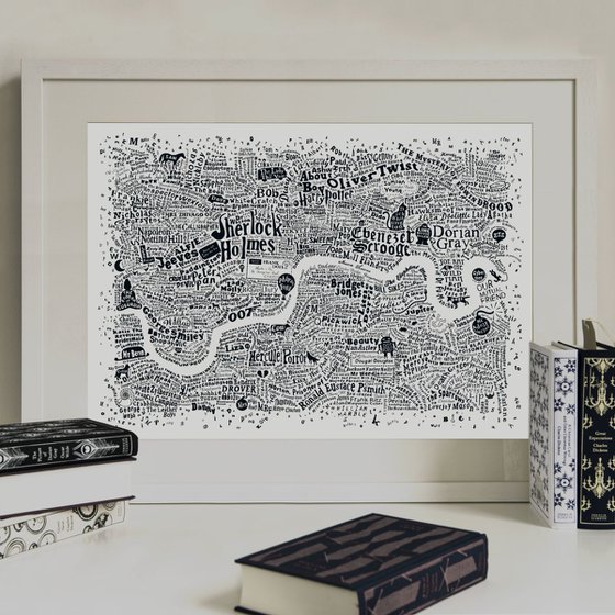 LITERARY LONDON MAP (Frayed edge, white)
