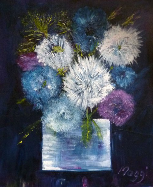 Square vase of flowers by Margaret Denholm