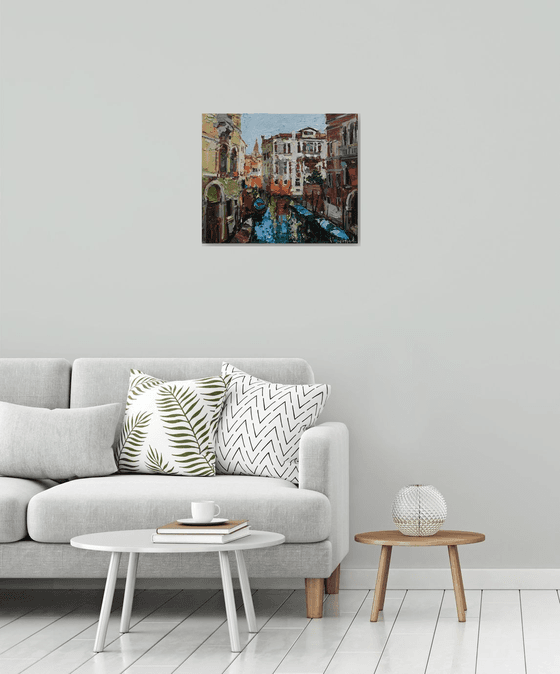 Venice. italian landscape- Original impasto landscape painting textured Oil painting Italy wall art