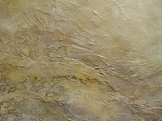 GOLDEN WAVES. Large Abstract Painting with Texture in Beige, Gold, Bronze Neutral Colors. Contemporary Art