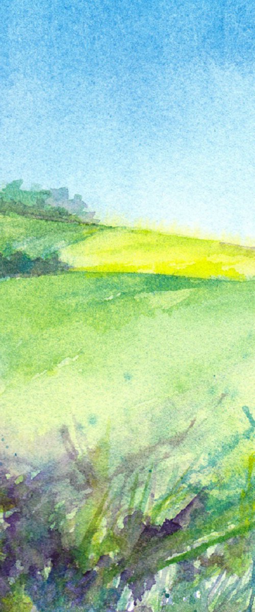 Yellow field Painting, Original Landscape Painting, Original Watercolour Painting, Square format by Anjana Cawdell