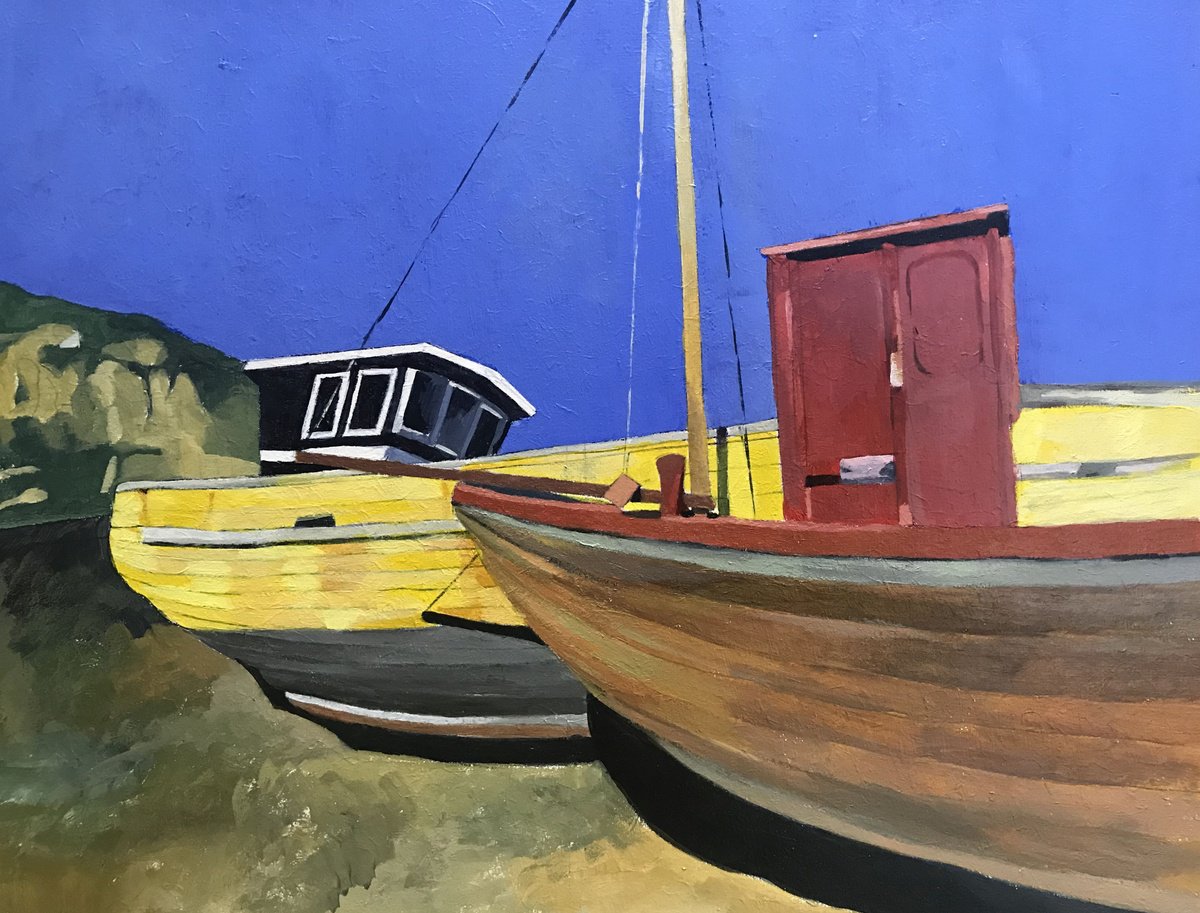 Photorealistic Landscape Acrylic Painting By Andrew Lander, 18 X 15, Old Boats Hastings, Original Artwork