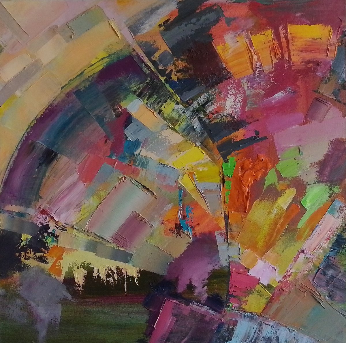 Expressive Abstract Oil Painting By Valentyna Sokolovska, 20 X 20", Aurora, Original Artwork