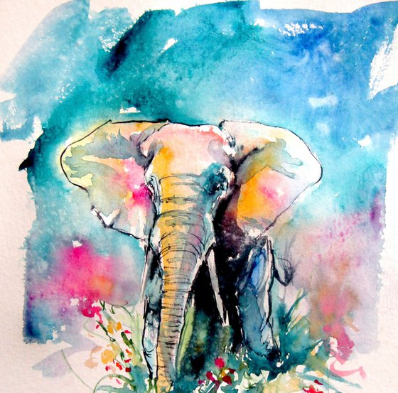 Colorful elephant with flowers