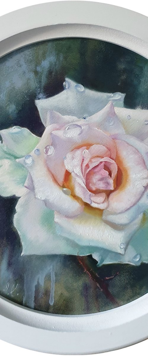 "Dew and rose."  rose flower  liGHt original painting  GIFT (2020) by Anna Bessonova (Kotelnik)
