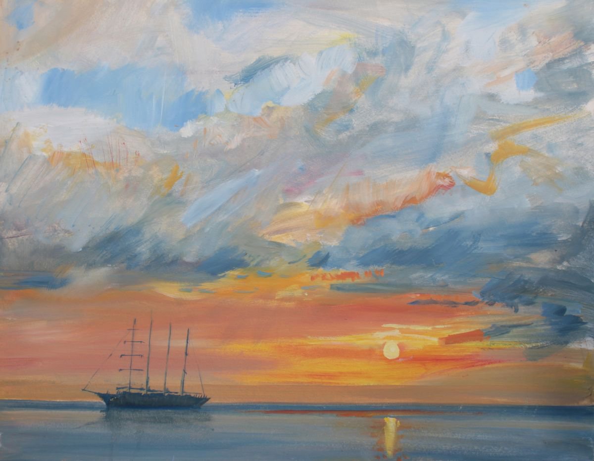 Sailing Ship at Sunset by David Pott