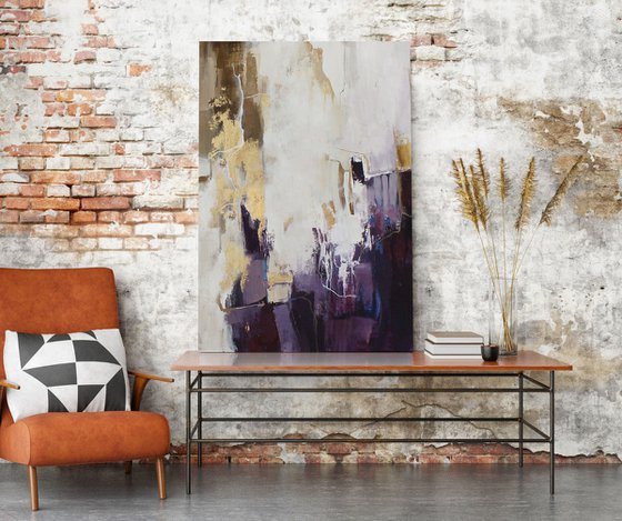 "Bloom 2" Abstract purple brown gold art