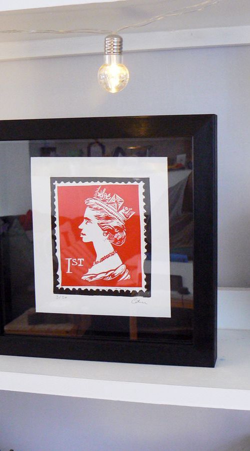 1st Class - Framed, ready to hang linocut print by Carolynne Coulson