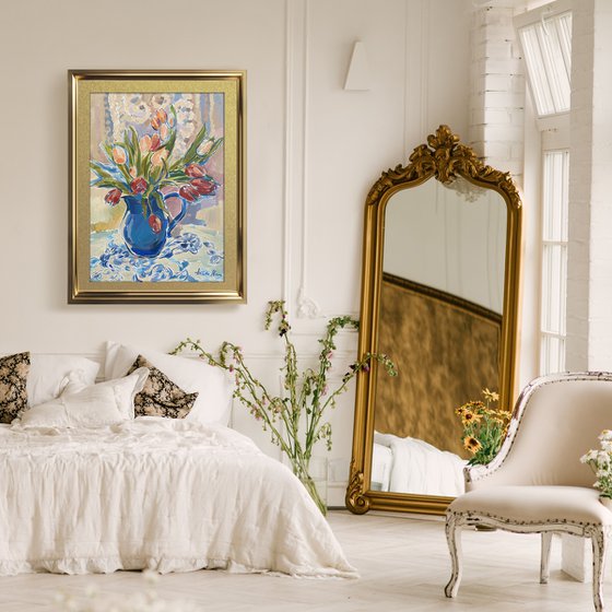 Tulips in a Blue Vase