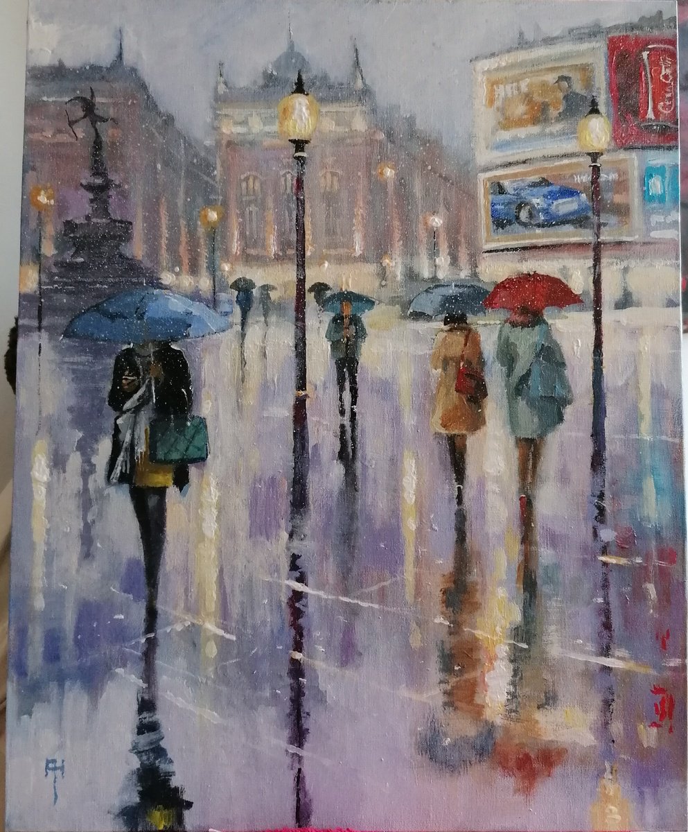 Impressionistic Cityscapes Acrylic Painting By Alan Harris, 16 X 20, Around London, Piccadilly, Original Artwork