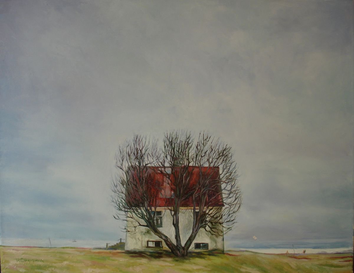 Impressionistic Landscape Oil Painting By Natalia Sidorina, 26 X 20", House By The Sea, Original Artwork