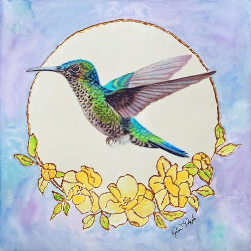 Hummingbird on Blue by Maria D'Angelo