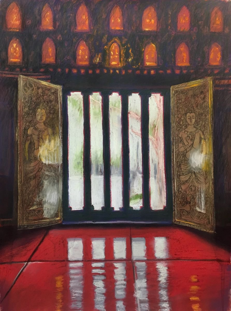 Impressionistic Cityscapes Pastel Drawing By John Cottee, 22 X 30, Wat Window, Original Artwork