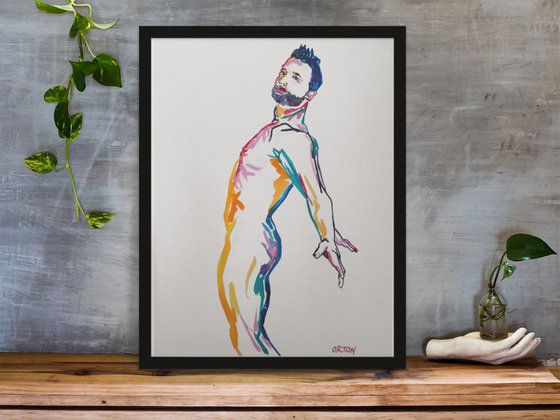 Male Nude Art Original Painting Drawing Charcoal Water Colour Nude