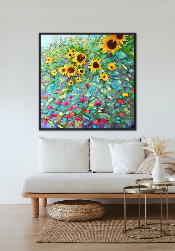 Abstract garden sunflowers