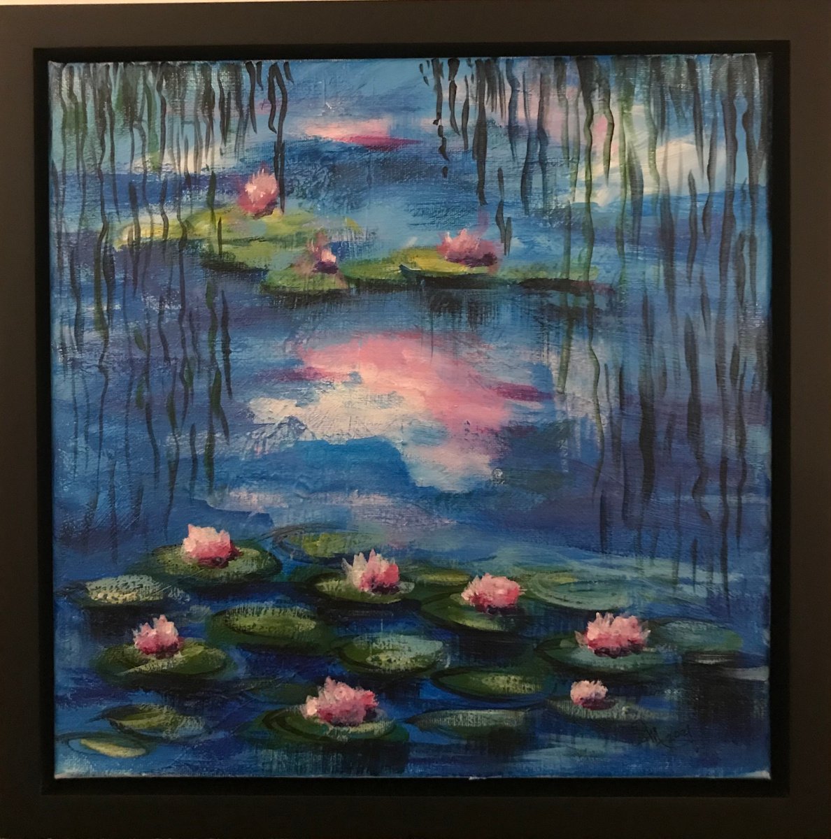 Impressionistic Botanical Acrylic Painting By Carolyn Shoemaker (Soma), 13 X 13, Inspiration Monet, Original Artwork