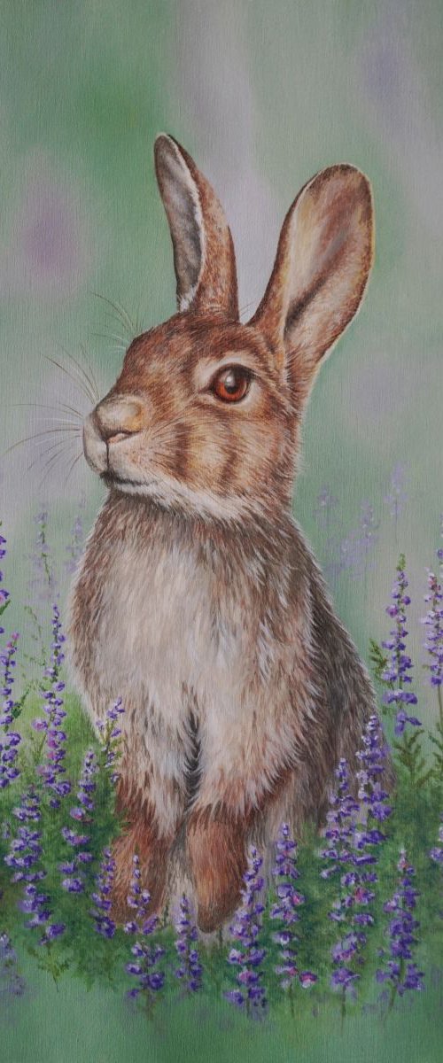 SALE Rabbit among Heather was £220 NOW £100 by Jayne Farrer