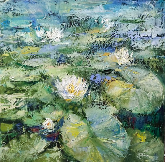 Morning Water Lily- Impasto Painting