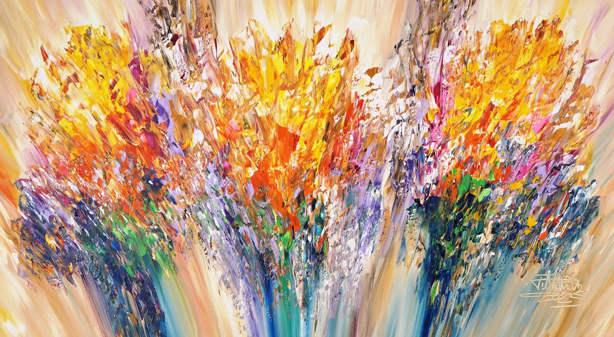 Abstract Acrylic Painting By Peter Nottrott, 61 X 33", Joyful Symphony L 5, Original Artwork