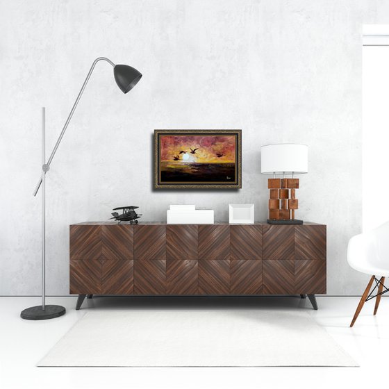 African egrets at sunset