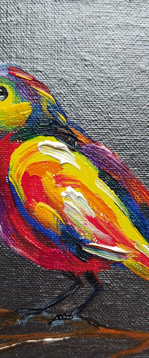 Colored bird - oil painting, bird, birds oil painting, painting on canvas, gift, parrots, bird art, art bird, animals oil painting by Anastasia Kozorez
