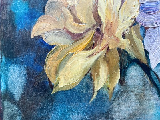 Daffodils in a blue vase