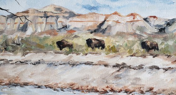 Landscape - Bison - Buffalo - "Bulls Along the River"