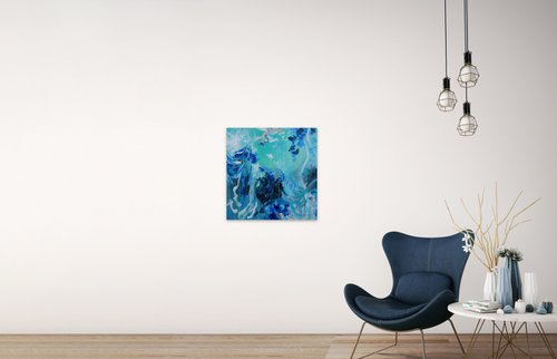 Abstract Tropical Flowers. Floral Garden. Blue Abstract Flowers. (51x51cm) Modern Art by Sveta Osborne